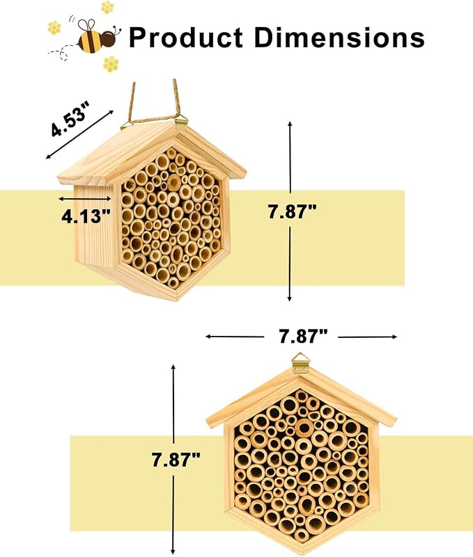 vensovo Mason Bee House - Natural Bamboo Bee Habitat Hotel for Carpenter, Pollinating, Leaf Cutter Bees