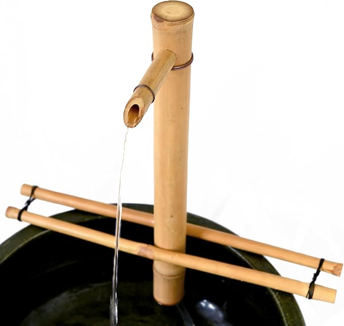 Bamboo Accents 18" Adjustable Bamboo Fountain Kit with Pump – Large Zen Water Feature for Bowls, Basins, Ponds & Backyard Gardens, Indoor/Outdoor (Container Not Included)