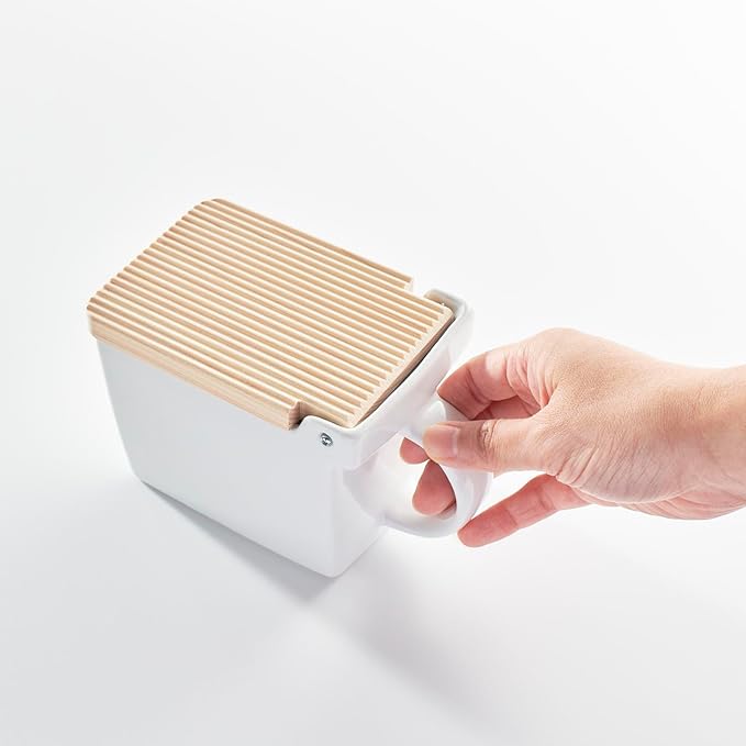 ZERO JAPAN Bee House Premium Salt Box with Hinoki Lid - Container for Sea Salt and Spices - Elegant Cellar for Kitchen Countertop - White, 16 oz