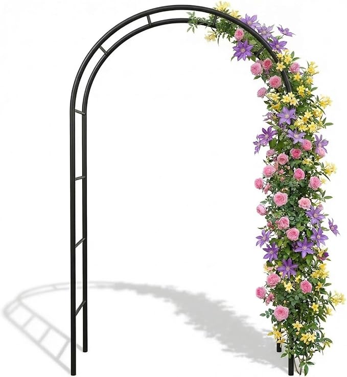 Thickened Metal Garden Arch,16mm Pipe Diameter Heavy-Duty Garden Arbor for Climbing Plant Roses Vines, Garden Patio Bridal Party Decoration Wedding Arch (Black, L)