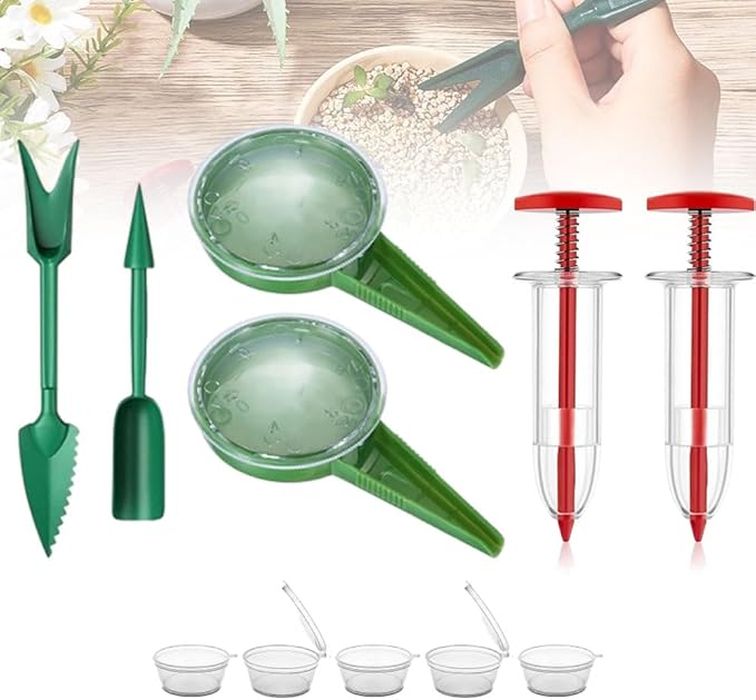 AIIONP 6 PCS Mini Seed Spreader, 2026 Premium Mini Sowing Seed Dispenser, Small Seed Planter Tool, Manual Seedlings Dibber and Widger Set, Seed Sower Spreader Handheld for Tiny Seeds (Set D)