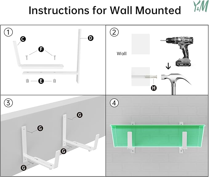 Y&M 6 PCS Adjustable Window Box Brackets for Planter Box, Heavy Duty Wall Mounted Hooks Hangers for Flower Baskets Holder Durable, Brackets for Fence Patio Garden Balcony