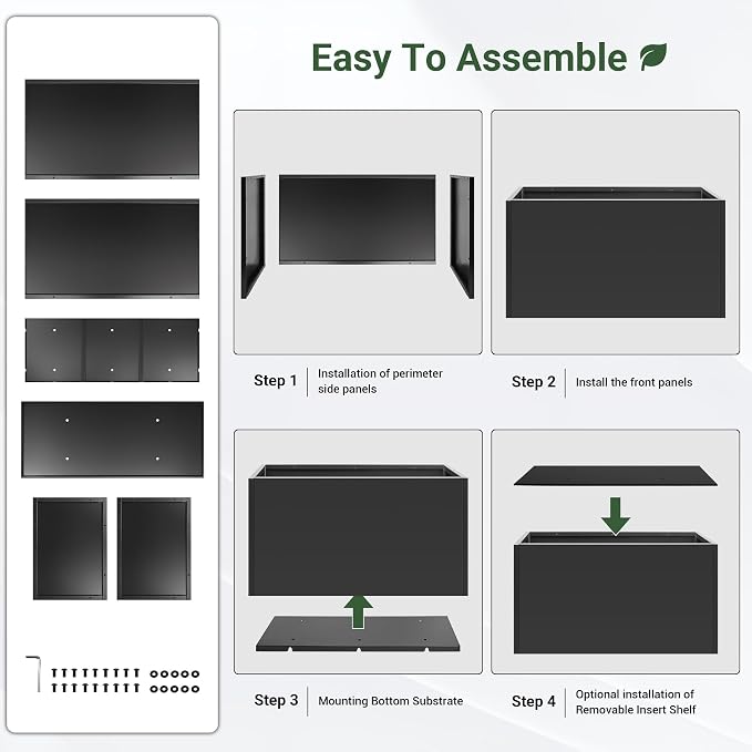 Metal Planter Box 30” x 12” x 16”, Heavy Duty Tall Rectangle Planter Box with with Drainage Holes & Rust-Proof Coating, Modern Outdoor/Indoor Black Planter Box for Porch, Garden, Patio, Yard