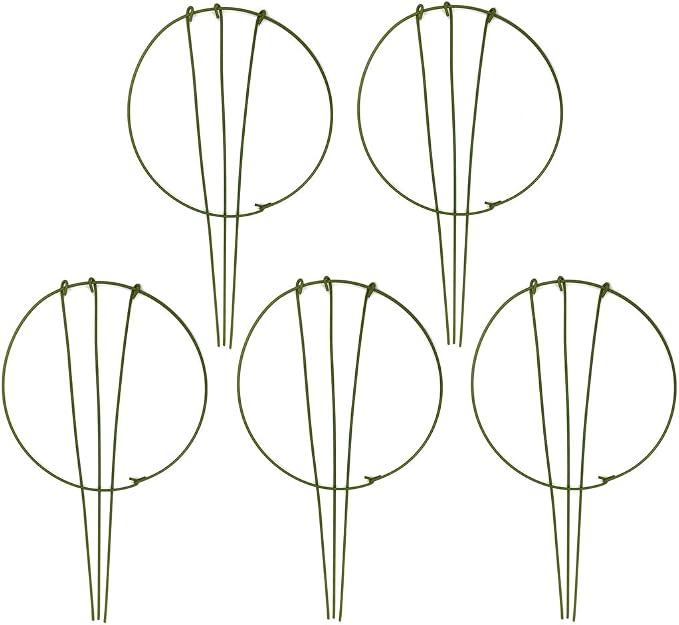 5-Pack Garden Plant Support Stake Green Plant Support Rings Support Hoop for Climbing Plant, Flowers (5.9" Wide x 11" High)