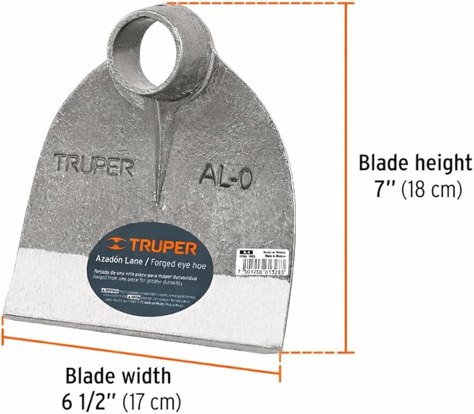 Truper Lane Hoe Replacement Head No. 0, 6-1/2-Inch x 7-Inch Forged Head, 38-39 mm Tapered Cone, 1.6 lb Head Weight, No Handle, Hoe Head for Agricultural and Gardening Use (Model AL-0/10600)