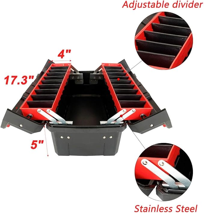 WEWLINE Tool Box Organizer 18.5" Tool Storage with Adjustable Compartment Portable Toolbox with Handle Perfect for Home Office Garge