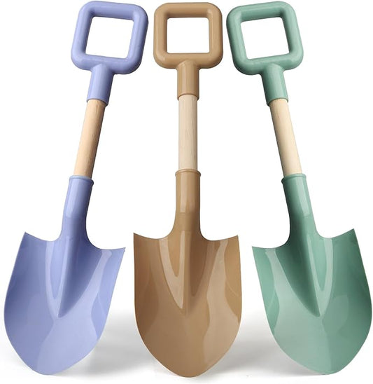 16" Beach Sand Shovels Toys for Kids, Jumbo Gardening Tool Kits, Sturdy Long Wooden Spade for Sand Snow Digging, ABS Plastic Scoops Gift for Summer Winter Camping Backyard Planting ( Avocado 3PCS )