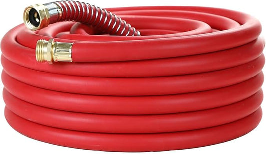 Guitrees 25FT 3/4 Heavy Duty Rubber Garden Hose - 300psi Working, 1000psi Burst - Hot/Cold Water - Five-Layered Braiding for Durability - Versatile for Gardening, Agriculture, Construction(Red)