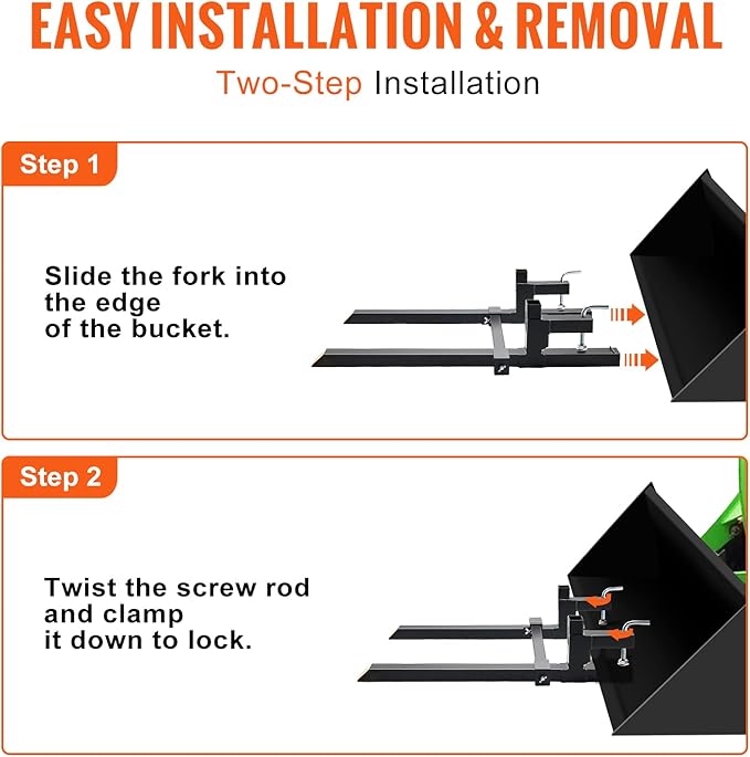 VEVOR Pallet Forks, 2000 Lbs Clamp on Pallet Forks 43" Total Length, Tractor Bucket Forks with Adjustable Stabilizer Bar, Heavy Duty Pallet Forks for Tractor Attachments, Skid Steer, Loader Bucket