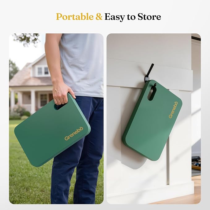 Grenebo High-Density NBR Foam Garden Kneeling Pad, 1.6" Extra Thick Gardening Pad for Kneeling, Ultra Soft Kneeling Pad for Gardening, Work, Exercise, Yoga, 17.3×11×1.6 in (1, Green)