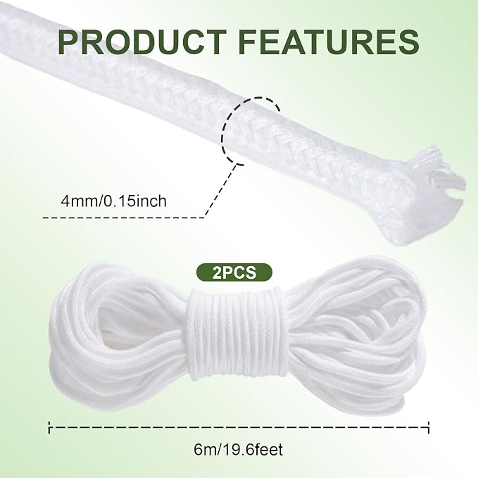 MAQIHAN Self Watering Rope - 39 Feet × 1/6 Inch Self Watering Rope for Plants, Wicking Cord for Vacation DIY Self-Watering System, Capillary Wick for Garden Potting Orchid Tomato Plants(19.5Feet/Roll)