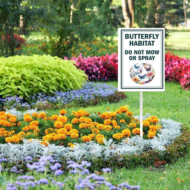 Butterfly habitat Yard Sign With Stake Do Not Mow do not spray Reflective Aluminum Yard Signs Rust Free pollinator habitat Garden Signs (8x12 IN)