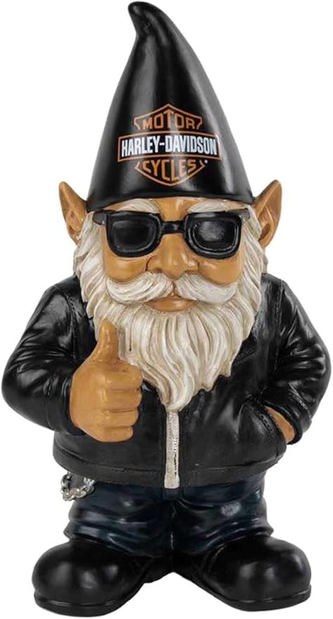 Harley-Davidson Bar & Shield Sculpted Biker Garden Gnome Ace, Indoor/Outdoor Use