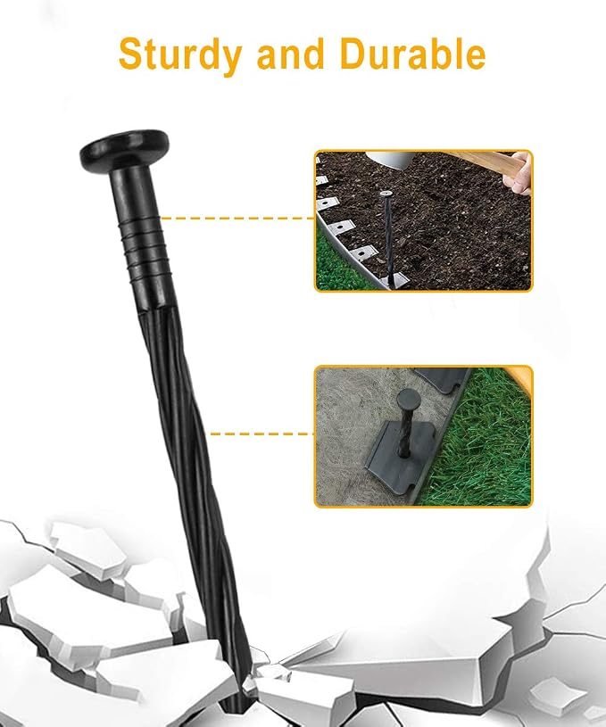100-Pack-8 Inch Plastic Landscape Stakes, Spiral Nylon Landscape Anchoring Spikes，Edging Spikes for Paver Edging, Weed Barrier, Artificial Turf & More