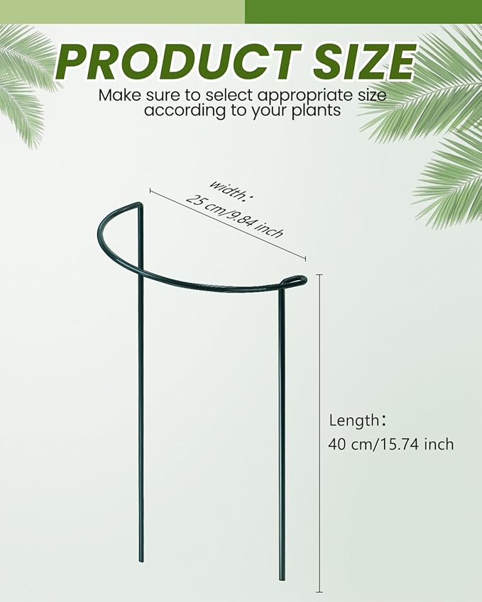10-Pack Heavy-Duty Plant Support Stakes, Garden Sage 10" W x 16" H Half-Round Rust-Resistant Metal Garden Border & Climbing Plant Cage, Sturdy Ring Stake for Indoor/Outdoor Flowers, Vines, Vegetables