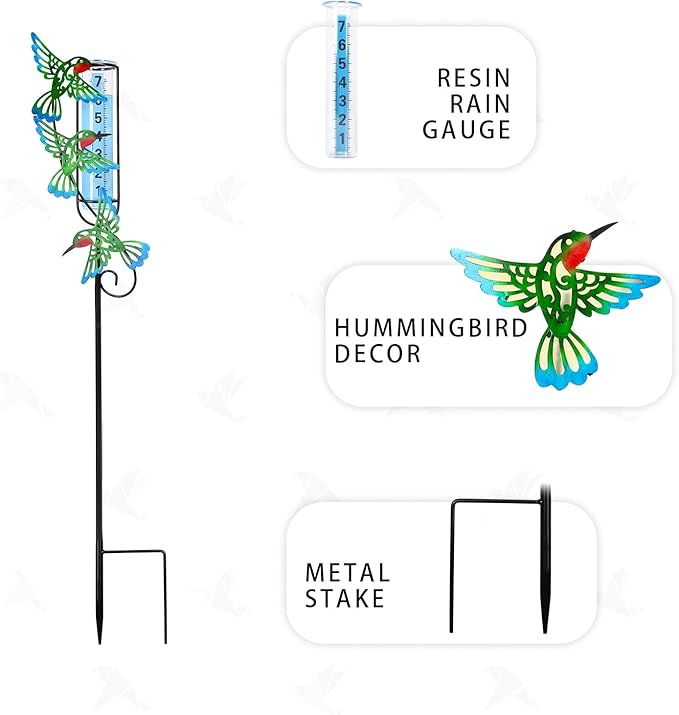 MUMTOP Rain Gauge Outdoor Hummingbird, 36 Inch Large Number Easy Read Water Measure Gauge for Lawn, Yard and Garden(Hummingbird)