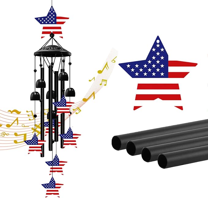 36 Inch American Flag Wind Chimes for Outside, 250th for Women Men – Memorial Day & Independence Day Decoration for Garden Porch Balcony Yard