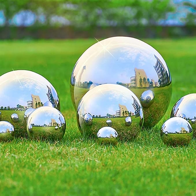 Nerien Gazing Ball, 6 Inch Stainless Steel Garden Mirror Globe, Polished Ornament Sphere, Hollow Floating Reflective Hemisphere, for Home Outdoor Pond Housewarming Swimming Pool Decoration, Silver