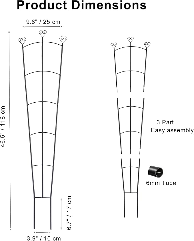 46 Inch Tall Plant Trellis for Climbing Plants Indoor, Metal Rustproof Garden Trellis for Large Potted Plants Outdoor, Houseplant Support for Pothos, Monstera, Hoya, Flower, Vine, Ivy, Black, 1 Pack
