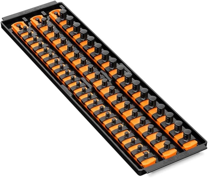 Ernst Manufacturing 8482 Socket Boss 3-Rail Multi-Drive Socket Organizer, 18-Inch Socket Rails with Twist-Lock Secure Storage, Orange - Made in USA