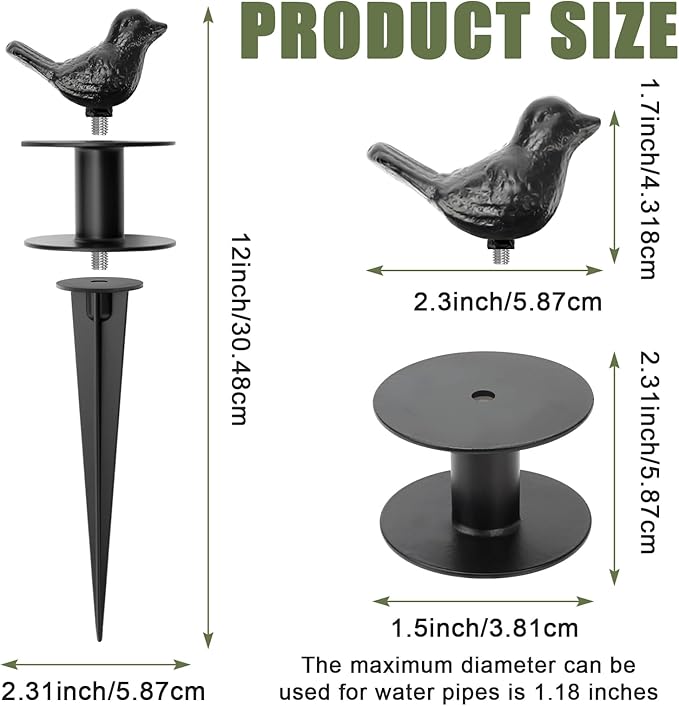4 Pack Garden Hose Guide Stake Metal Spike 12 Inch Heavy Duty Hose Support Spike with Bird Design Protect for Outside Flower Beds Plant Yard Garden