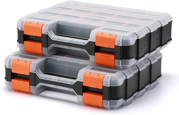 Mayouko Double Side Tools Organizer, Customizable Removable Plastic Dividers, Hardware Box Storage, Excellent for Screws,Nuts,Small Parts, 34-Compartment,2 PCS Set,12.6"L x 10.6"W x 3.2"H