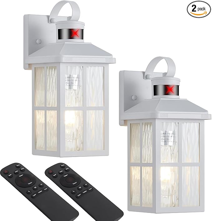 Porch Lights Outdoor with Remote Control: 2 Pack Motion Sensor Exterior Lighting Fixtures Intelligent 3 Lighting Modes Outdoor Wall Lights Sconce Lights for House Patio Front Door Garage