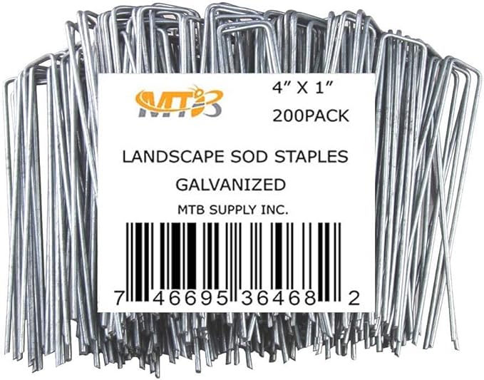 200 Pack 4 Inch 11GA(0.12inch) Landscape Staples Garden Stakes Fence Netting Pins Ground Spikes Sod Cover Fabric Pegs Anti-Rust Galvanized