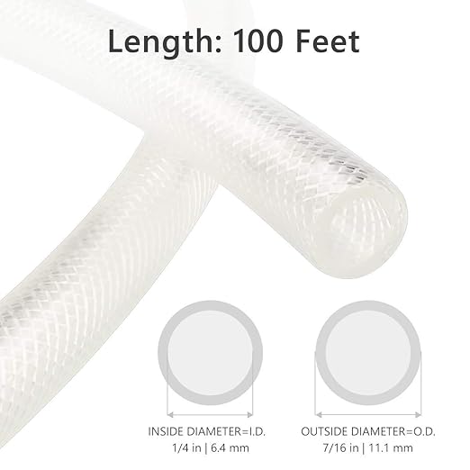 1/4" ID x 100 Ft High Pressure Braided Clear PVC Vinyl Tubing Flexible Vinyl Tube, Heavy Duty Reinforced Hose Tubing, BPA Free and Non Toxic