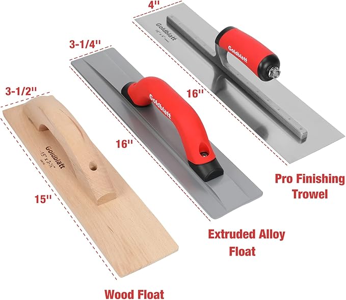 Goldblatt 8 Pieces Masonry Hand Tool Set Includes Finishing Trowel, Gauging Trowel, Groover, Edger, Extruded Alloy Float, Wood Float and Wire Twister, Organized in Tool Bag