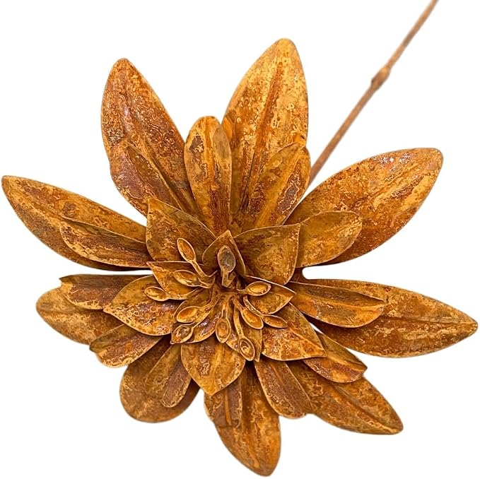 Set of 2 Vintage Rusty Cornflower Statues Stake 12 Inch Metal Artistic Wire Art Decor Rustic Garden Sculptures for Lawns Yard Patio Home Farmhouse Decoration (Bronze) (Brown)