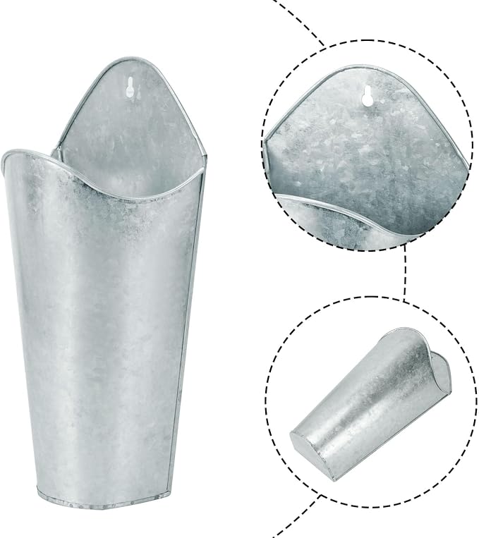 6 Pack 12 Inch Tall Galvanized Metal Wall Planter, Metal Wall Vases, Galvanized Hanging Wall Vase Planters for Flowers,Rustic Home Wall Decor, Farmhouse Decor