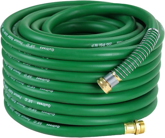 Guitrees 75FT 5/8 Heavy Duty Rubber Garden Hose - 300psi Working, 1000psi Burst - Hot/Cold Water - Five-Layered Braiding for Durability - Versatile for Gardening, Agriculture, Construction(Green)