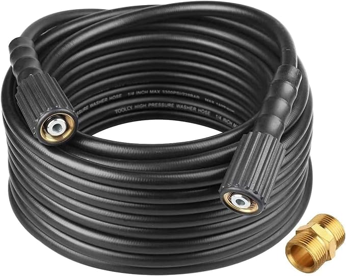 TOOLCY Pressure Washer Hose 25 ft, 1/4" Kink Resistant Power Washer Hose M22 Replacement for Ryobi, Troy Bilt, Greenworks, CRAFTSMAN High PressureWashers, 3300 PSI