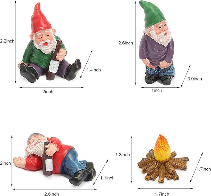 Tirifer 4Pcs Miniature Garden Gnome Set, Wizard Gnome 3D Dwarves Fairy Garden Gnome Statue Kit, Mini Outdoor Sculpture Garden Figurine Decoration for Lawn Yard Balcony Porch Patio