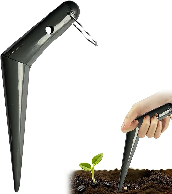 Garden Dibber Hand Tool for Seedling and Spring Bulb Planting, Plastic Ergonomic T-Grip Seed Planter with Depth Marker, Bulb Planter Tool for Flower and Vegetable Gardening