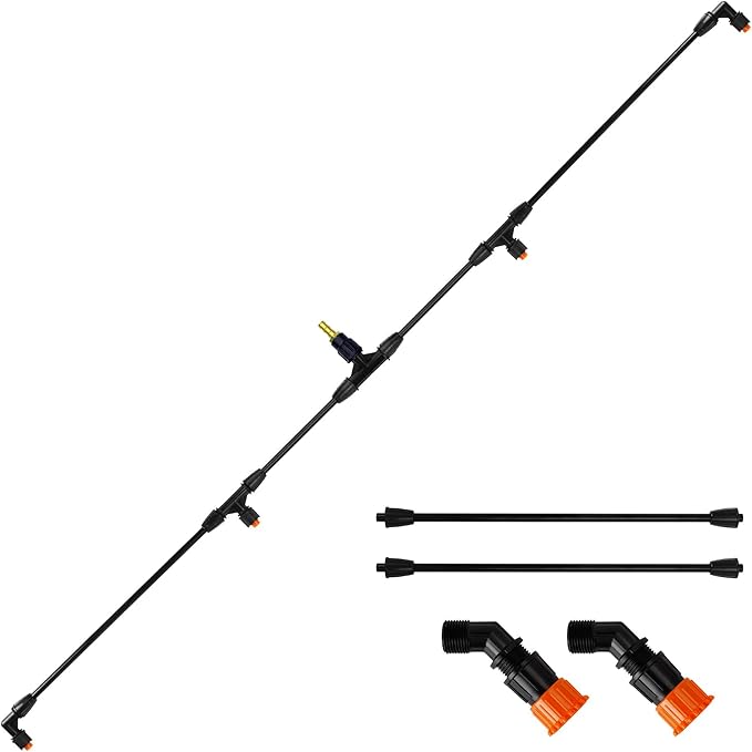 4 Nozzles Poly Spray Boom Wand with 1/4" Brass Fitting, Backpack Multi Nozzle Spray Holder, Sprayer Boom Equipped with Two Types Nozzles, DIY Length Up to 74.8" Wand for Tractor Watering Large Areas
