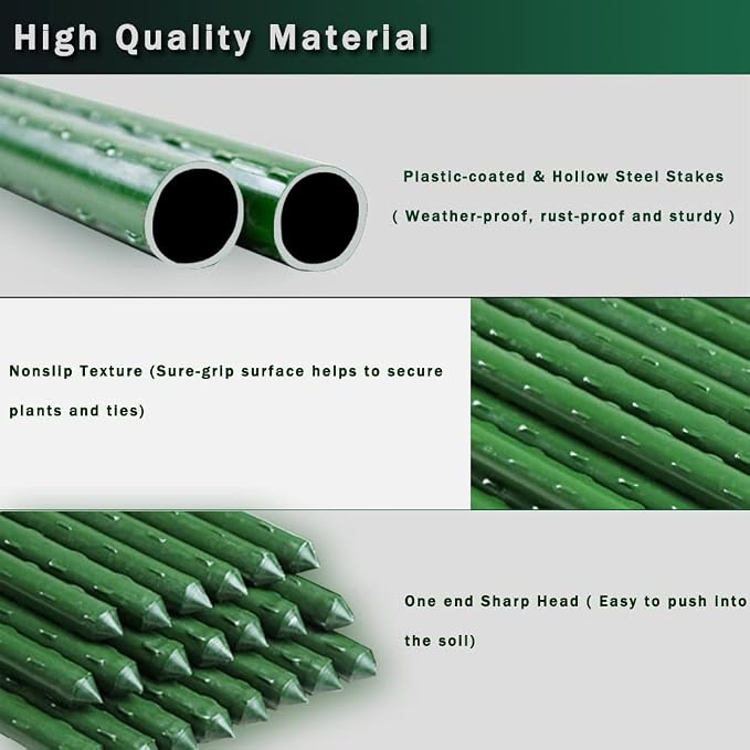 7/16" Garden Stakes,60pcs 16" Plant Stakes DIY 3ft 4ft 5ft 6ft Plant Support Sticks,Plant Support Stake with Sturdy Steel Core to Build Plant Trellis for Outdoor Garden Vegetables