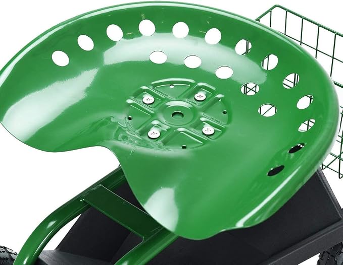 S AFSTAR Rolling Garden Seat, Outdoor Lawn Yard Patio Work Seat with Heavy Duty Wheels, Swivel Seat, Tool Tray & Basket, Garden Cart Wagon Scooter (Green)