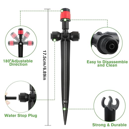 Kalolary Drip Irrigation Emitters, 30pcs Quick Connect Adjustable 360 Degree Water Emitters for for 1/4" Tubing, Durable Irrigation Drippers for Garden, Lawn, and Greenhouse Watering Systems(Red)