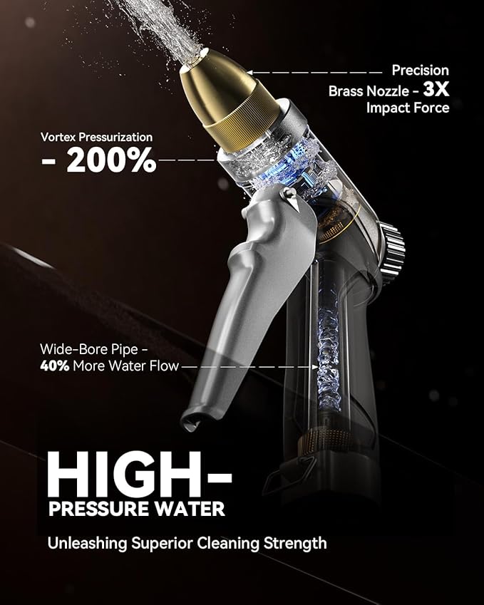 RAINPOINT Garden Hose Nozzle, 100% Heavy Duty Metal Hose Sprayer, High Pressure Water Hose Nozzle with Adjustable Spray Patterns and Flow Control for Watering Plants, Car Washing, Pet Washing, Silver