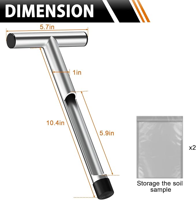 2 Pack 12 Inch Stainless Steel Soil Sampler Probe, Soil Probe for Soil Sampling, T-Style Handle Soil Test Probe, Soil Test Kit for Plant Care, Farm, Lawn Garden