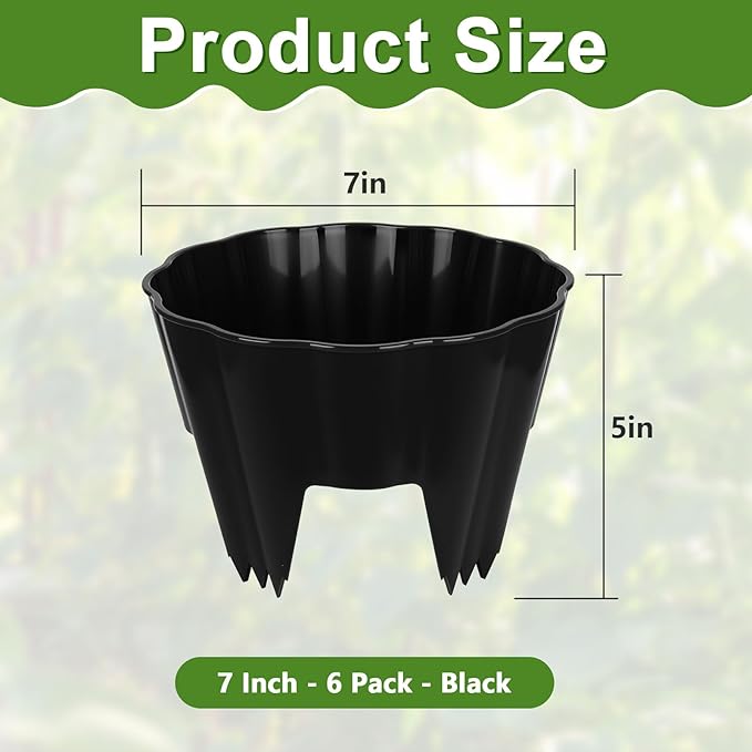 6 Pack Round Planting Grow Rings,7" Planting Protective Round Edging, Plant Support Rings to Protects Plants, Deep Watering Plant Collars for Vegetables Herbs Flowers (Black)