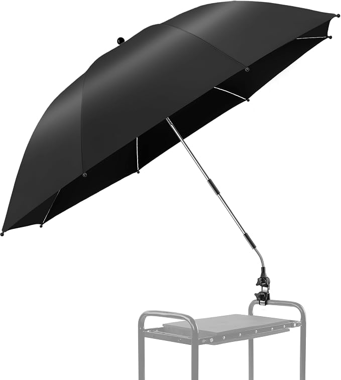 Garden Kneeler Umbrella,42” Large Chair Umbrella with Universal Clamp, 360°Swivel and UPF 50+ Protection,Folding Clip on Umbrellas for Garden Seat Bench Beach Chairs Strollers Golf Carts, NO KNEELER
