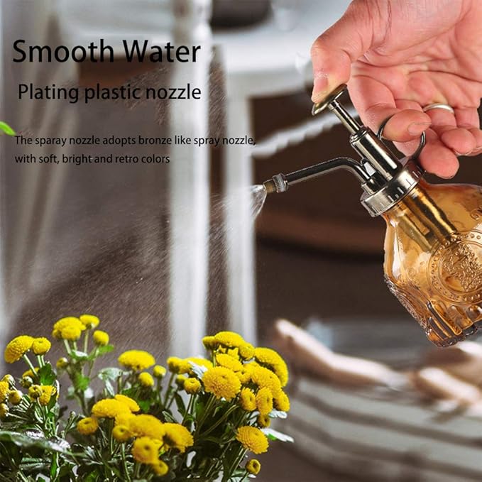 Plant Mister Glass Spray Bottle Small Plant Watering Can 6.4" Tall Retro Indoor Watering Can Bronze Plastic Top Pump for Garden Indoor Plant Sprayer (Red)