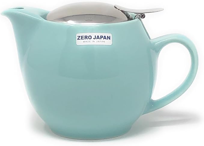 ZERO JAPAN Bee House Round Teapot For One, 15 Oz - Ceramic Tea Pot with Stainless Steel Lid and Infuser, Smooth-Pour Spout, Diswasher and Microwave Safe Tea Pots (Aqua Mist)