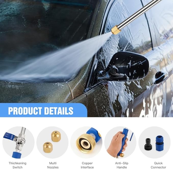 2026 Upgraded Jet Nozzle Power Washer Wand with 2 High Pressure Nozzles and Quick Connectors for Garden Hose, Hydro 2-in-1 High Pressure Heavy Duty Metal Nozzles for Watering Sprayer Cleaning Tool
