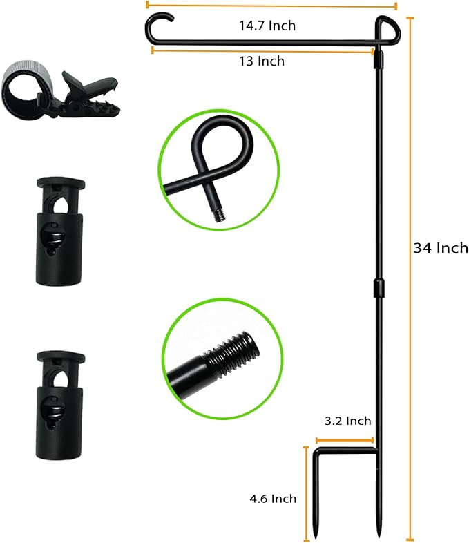 Garden Flag Pole Stand Holder, 2 Pack Garden Flags for Outside with Flag Stopper and Clip Waterproof Powder-Coated Paint