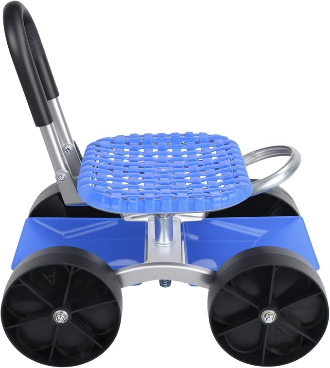 Garden Cart Rolling Workseat with Wheels,Height Adjustable Gardening Stool for Planting,360 Degree Swivel Seat, Picking Rotary Tool Cart for Outdoor, Patio and Yard Blue