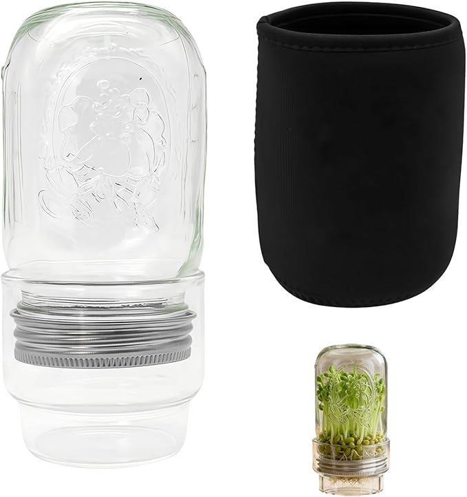 Sprouting Jar Kits, Wide Mouth Quart Mason Jars with Stainless Steel Screen Sprout Lids, Seed Sprouter Setfor Bean Alfalfa Vertical Vegetable
